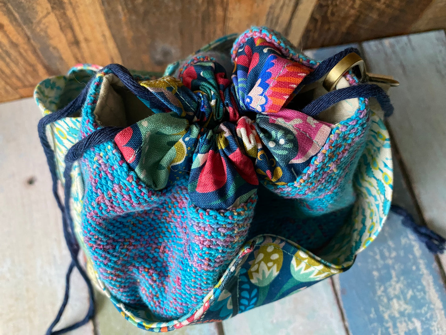 Blue Beautiful Blossoms Plenty O' Pockets Small Drawstring Pouch