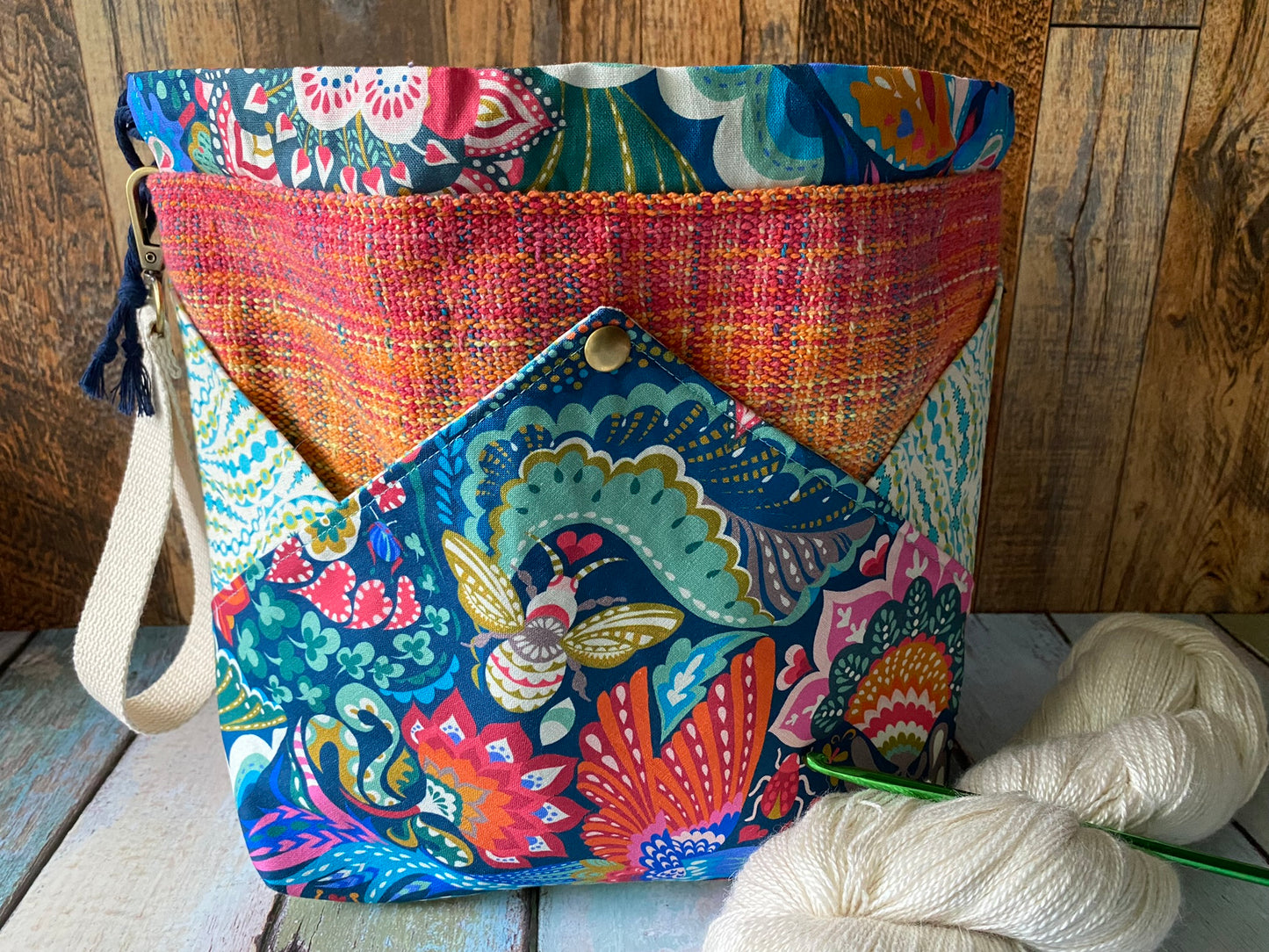 Beautiful Blossoms Plenty O' Pockets Large Drawstring Pouch
