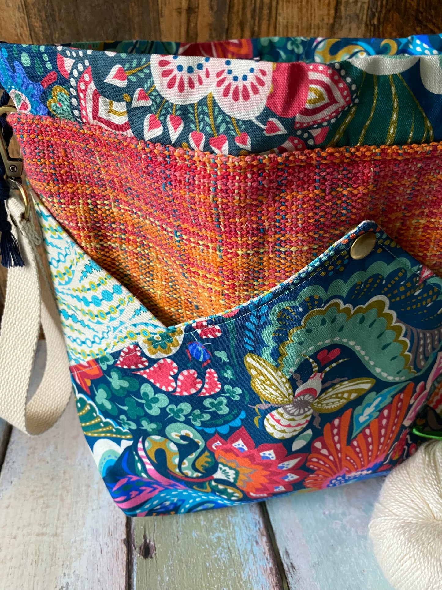 Beautiful Blossoms Plenty O' Pockets Large Drawstring Pouch