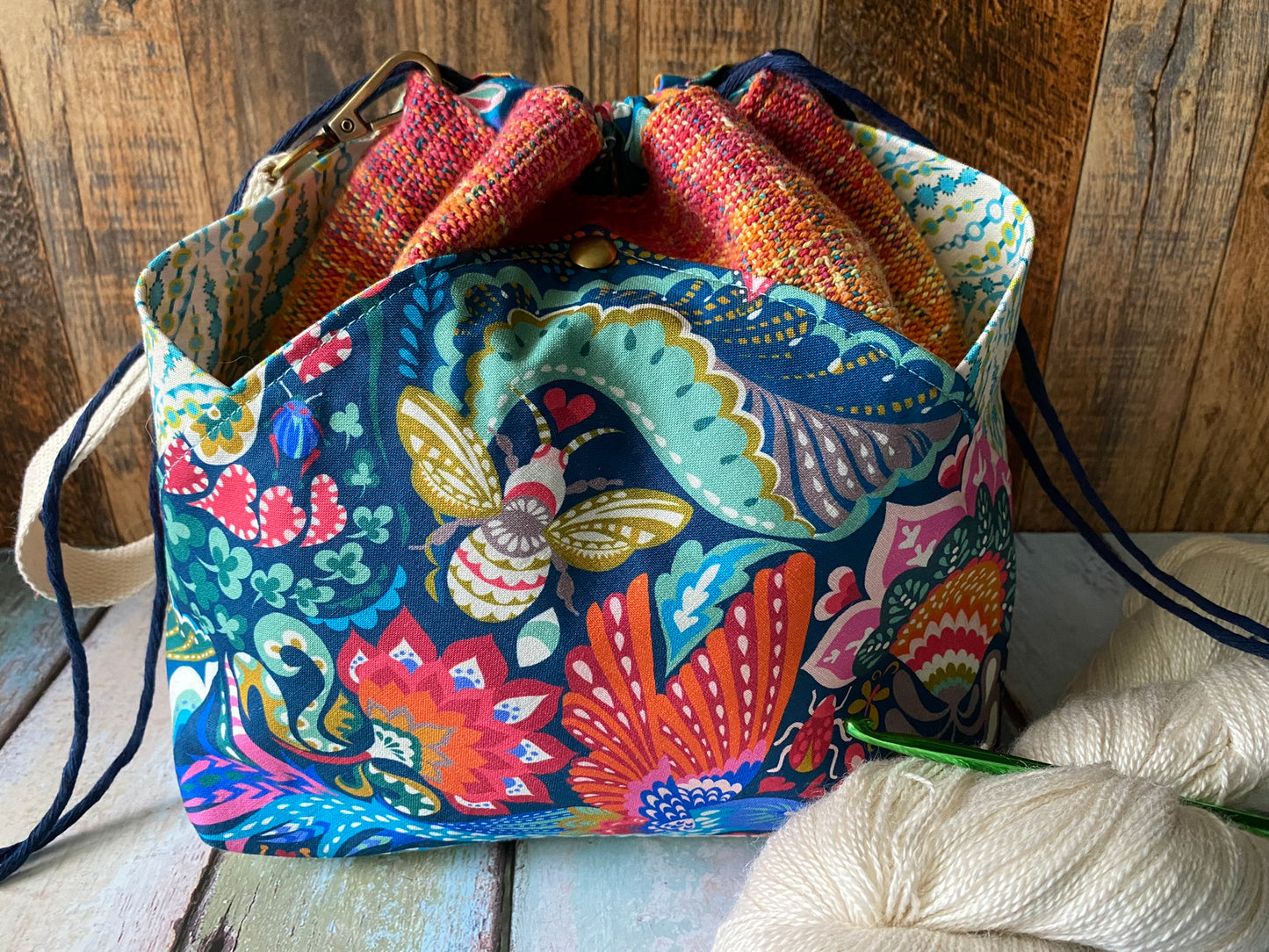 Beautiful Blossoms Plenty O' Pockets Large Drawstring Pouch