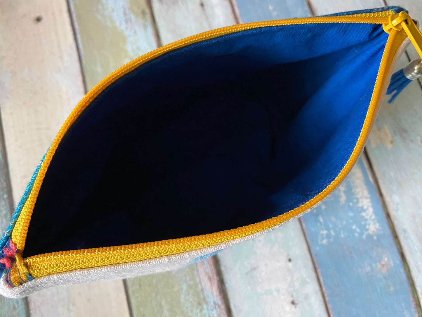 Blue Folk Sheep Project or Cosmetic Zipper Bag