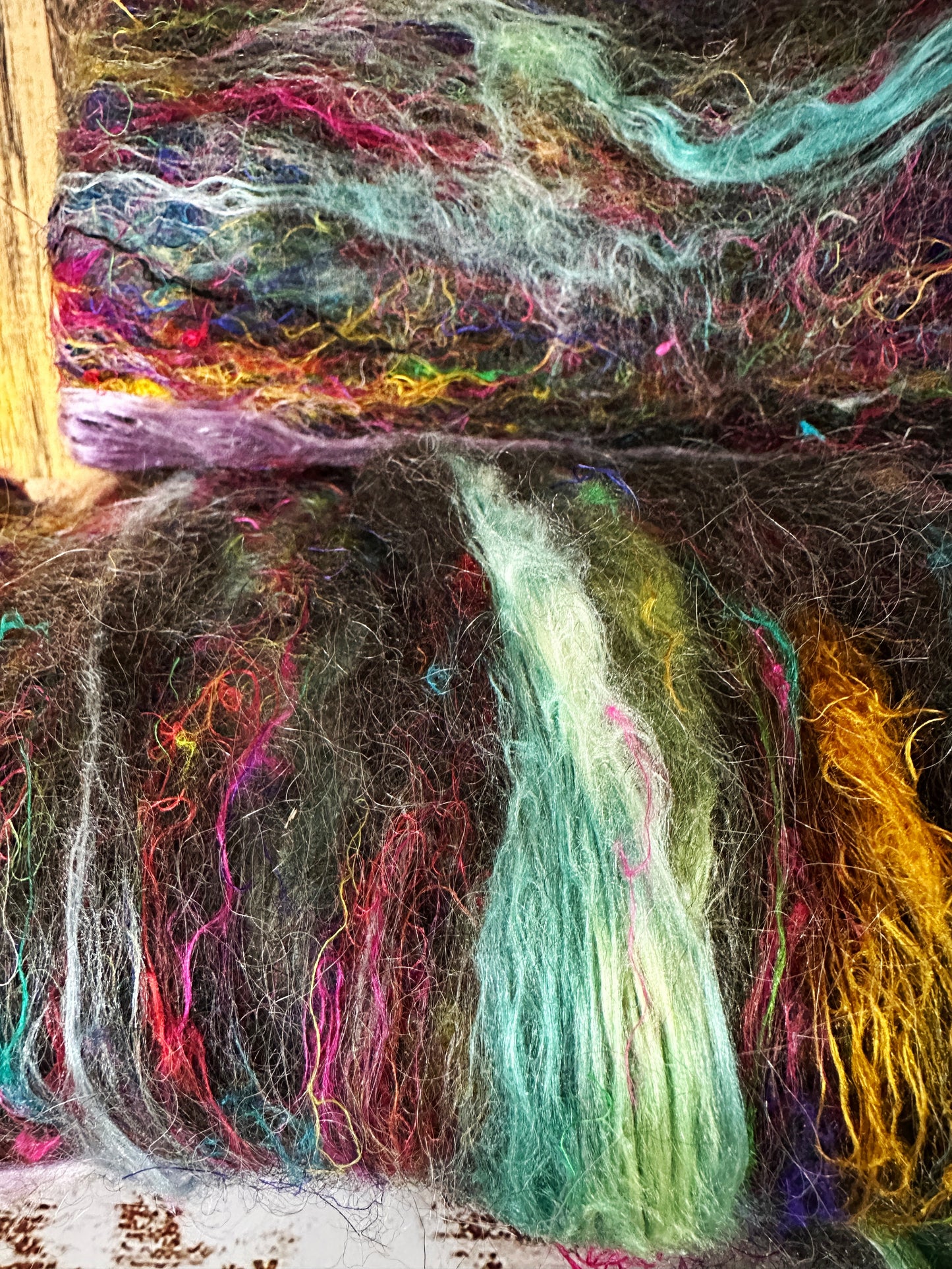 Mohair, Alpaca, Silk and Sari Silk Art Batt for Spinning or Felting