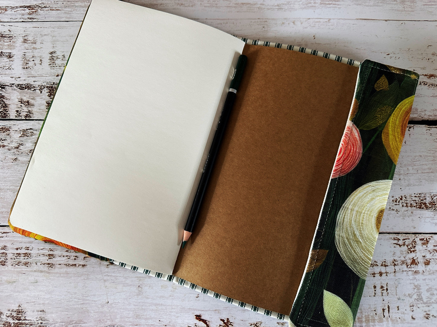 Peony Flowers with Handwoven Llama and Linen Fibers Adjustable A5 Journal Cover