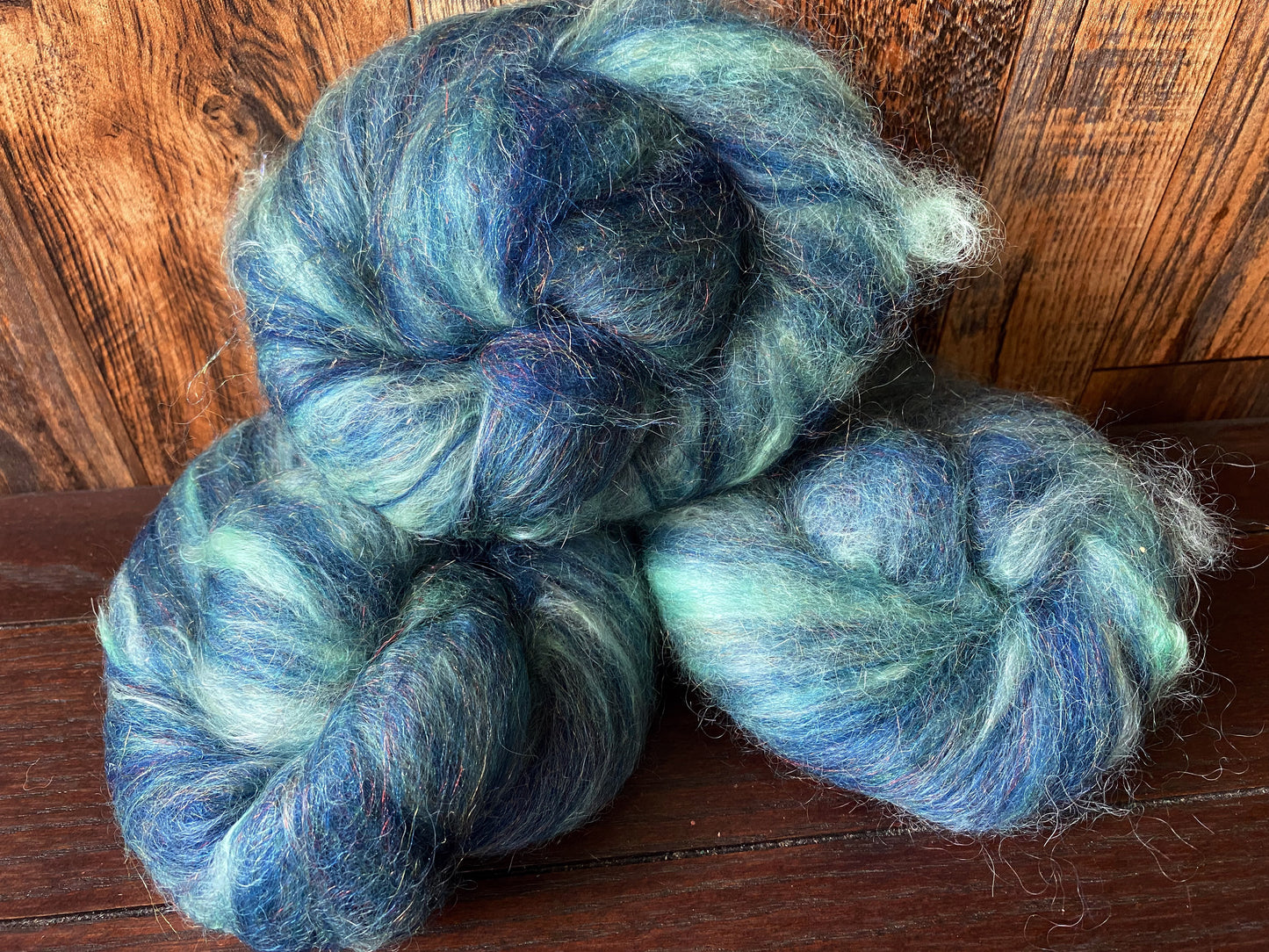 Mohair, Merino, and Firestar Art Batt for Spinning or Felting ~ Stormy Sea