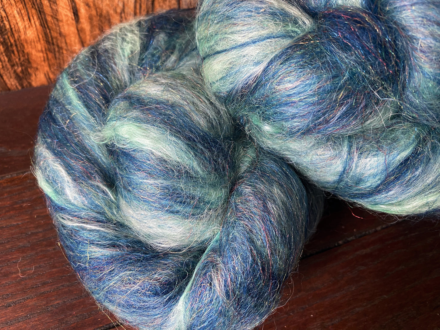 Mohair, Merino, and Firestar Art Batt for Spinning or Felting ~ Stormy Sea