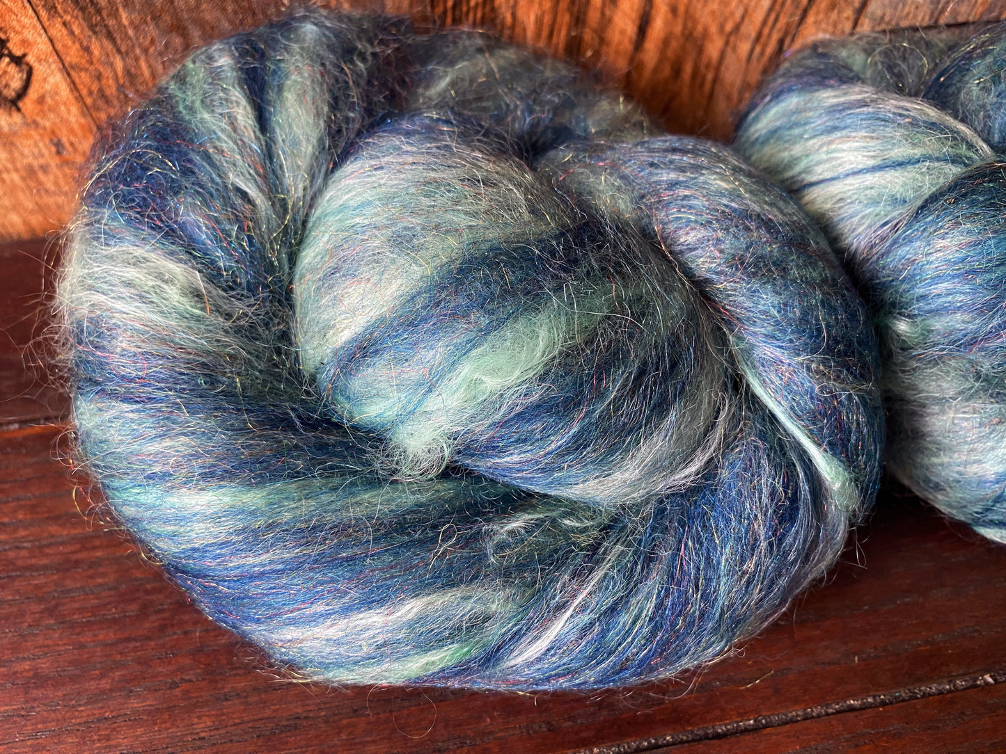 Mohair, Merino, and Firestar Art Batt for Spinning or Felting ~ Stormy Sea