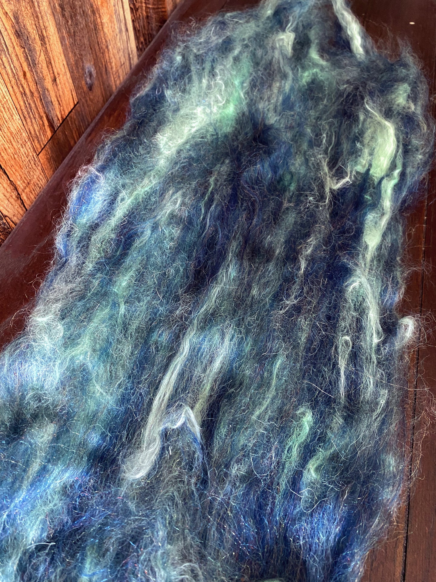 Mohair, Merino, and Firestar Art Batt for Spinning or Felting ~ Stormy Sea