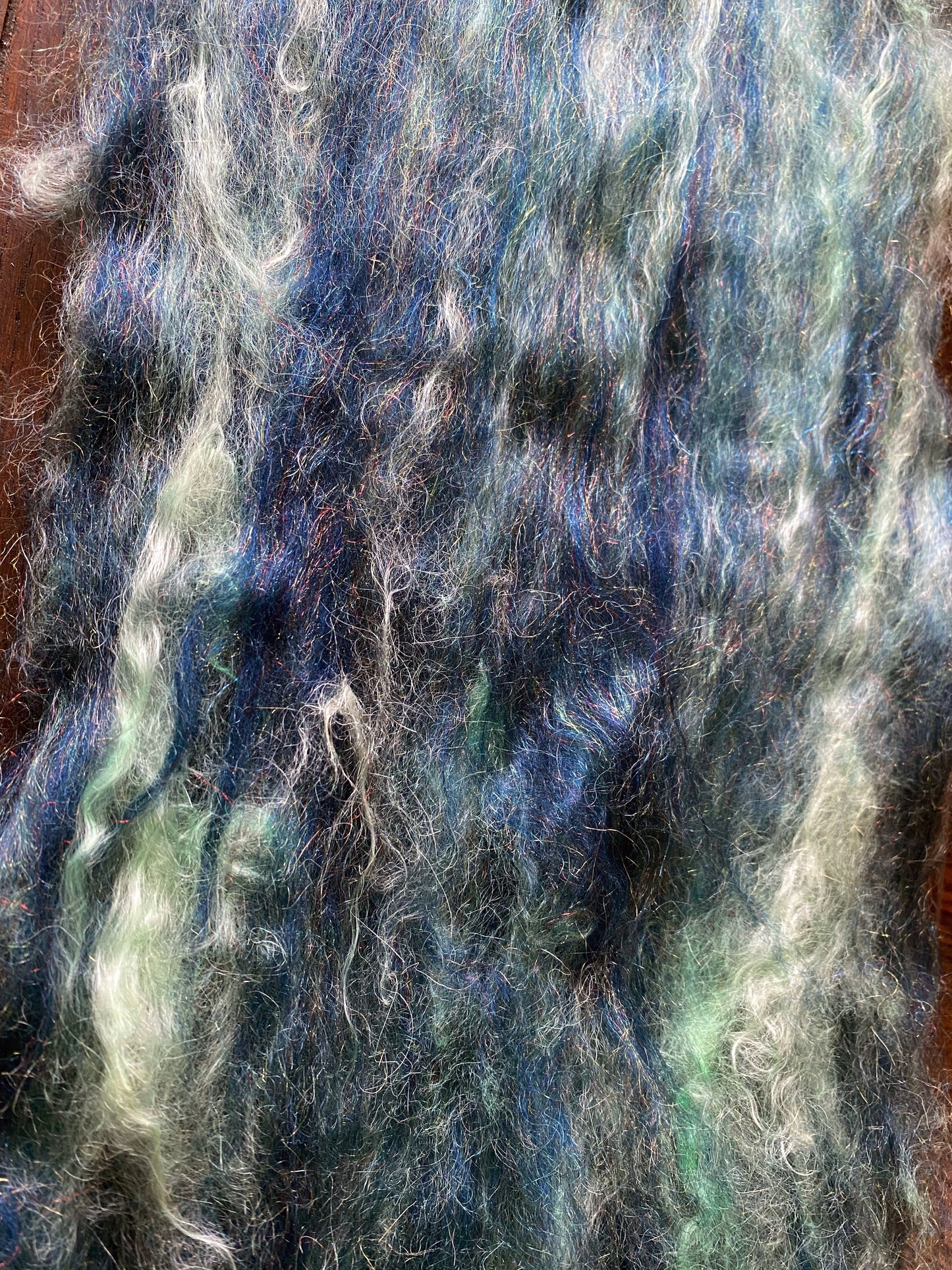 Mohair, Merino, and Firestar Art Batt for Spinning or Felting ~ Stormy Sea