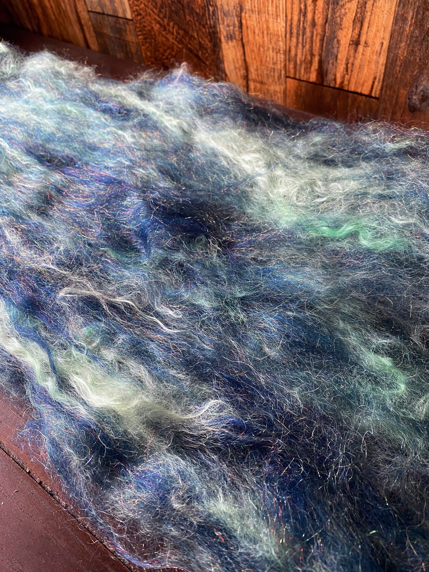 Mohair, Merino, and Firestar Art Batt for Spinning or Felting ~ Stormy Sea