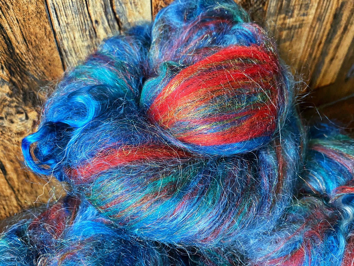 Mohair, Merino, and Firestar Art Batt for Spinning or Felting ~ Mermaid's Song