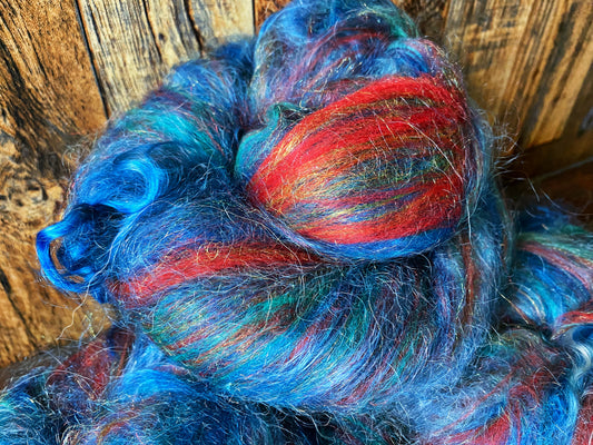 Mohair, Merino, and Firestar Art Batt for Spinning or Felting ~ Mermaid's Song