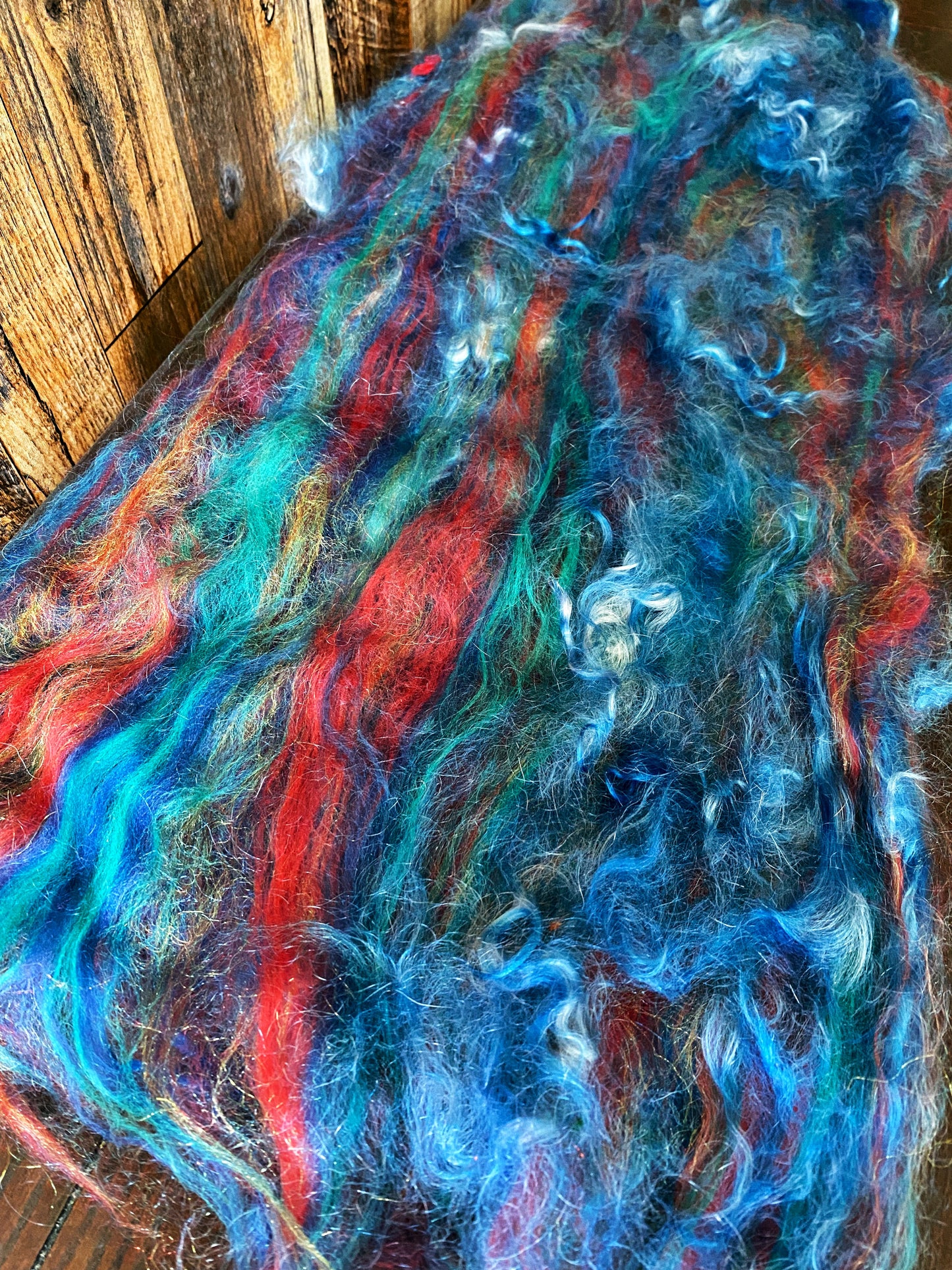 Mohair, Merino, and Firestar Art Batt for Spinning or Felting ~ Mermaid's Song
