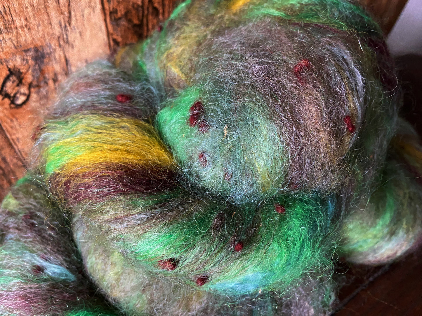 Mohair, Alpaca, and Merino Art Batt for Spinning or Felting ~ Vernal Pool