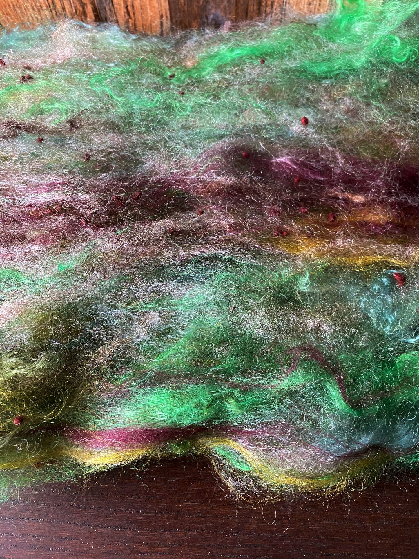 Mohair, Alpaca, and Merino Art Batt for Spinning or Felting ~ Vernal Pool