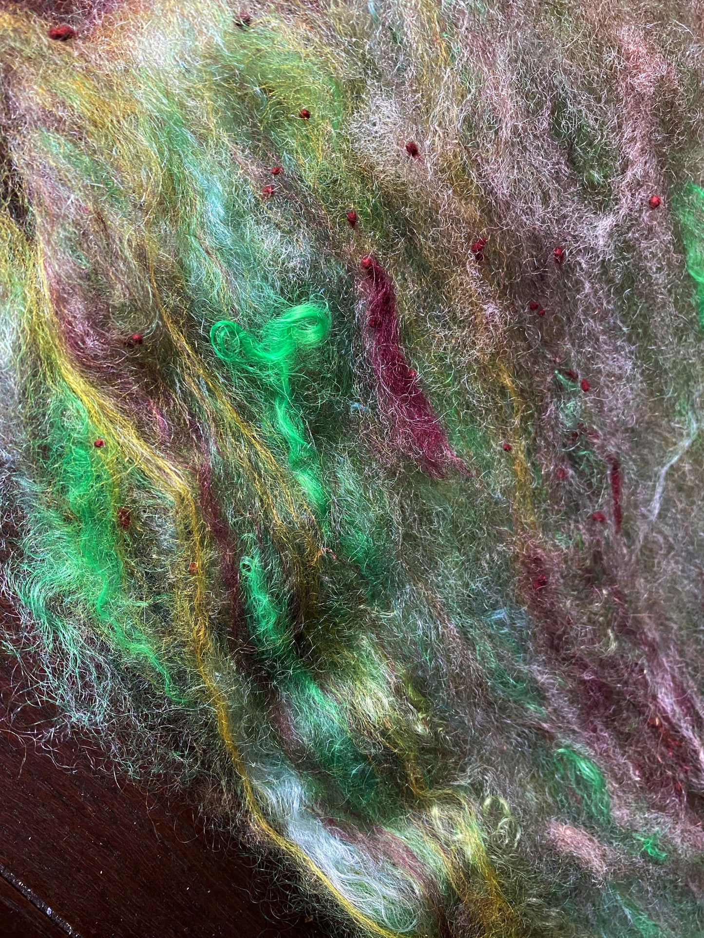 Mohair, Alpaca, and Merino Art Batt for Spinning or Felting ~ Vernal Pool