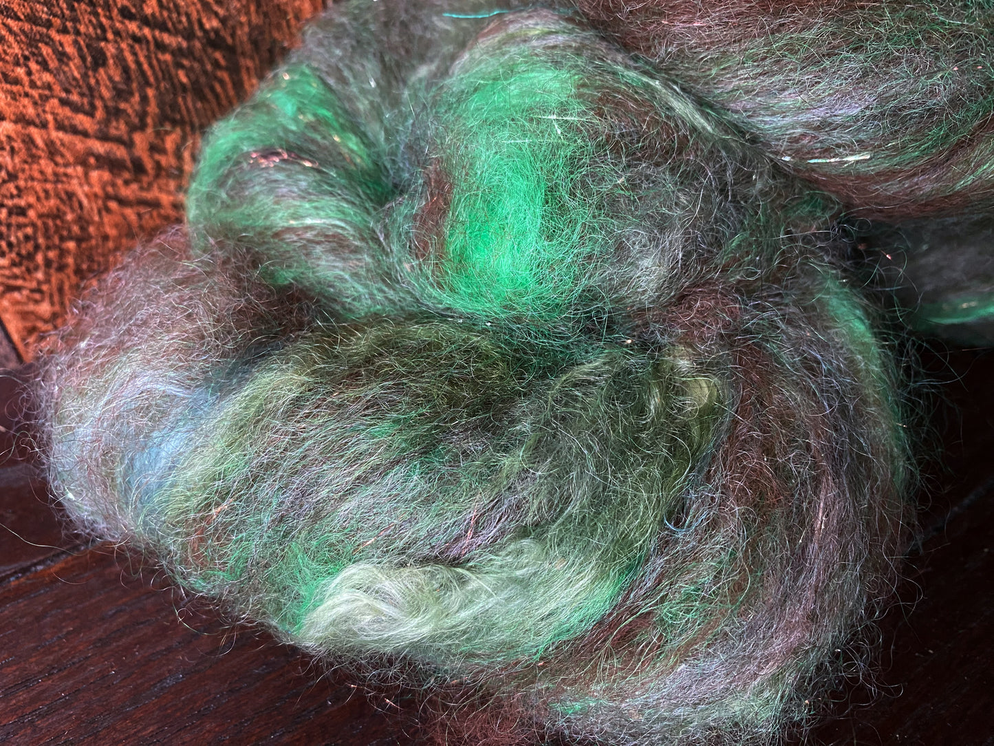 Mohair, Alpaca, and Shetland Art Batt for Spinning or Felting ~ Baby Grass