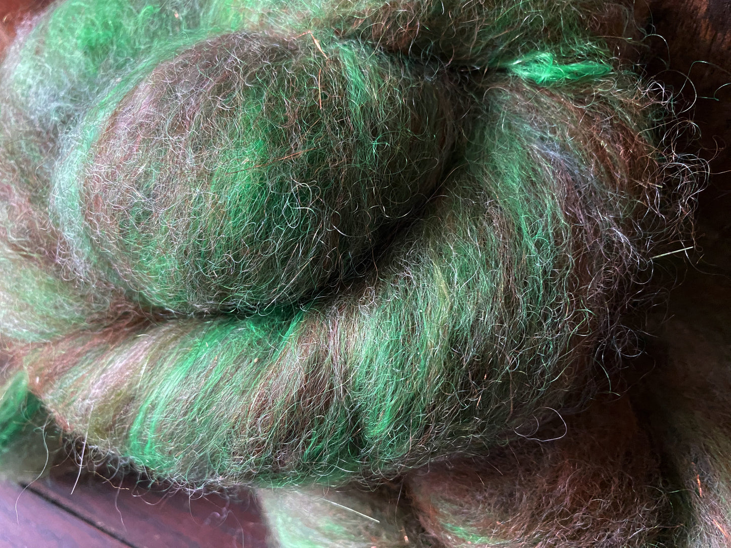 Mohair, Alpaca, and Shetland Art Batt for Spinning or Felting ~ Baby Grass