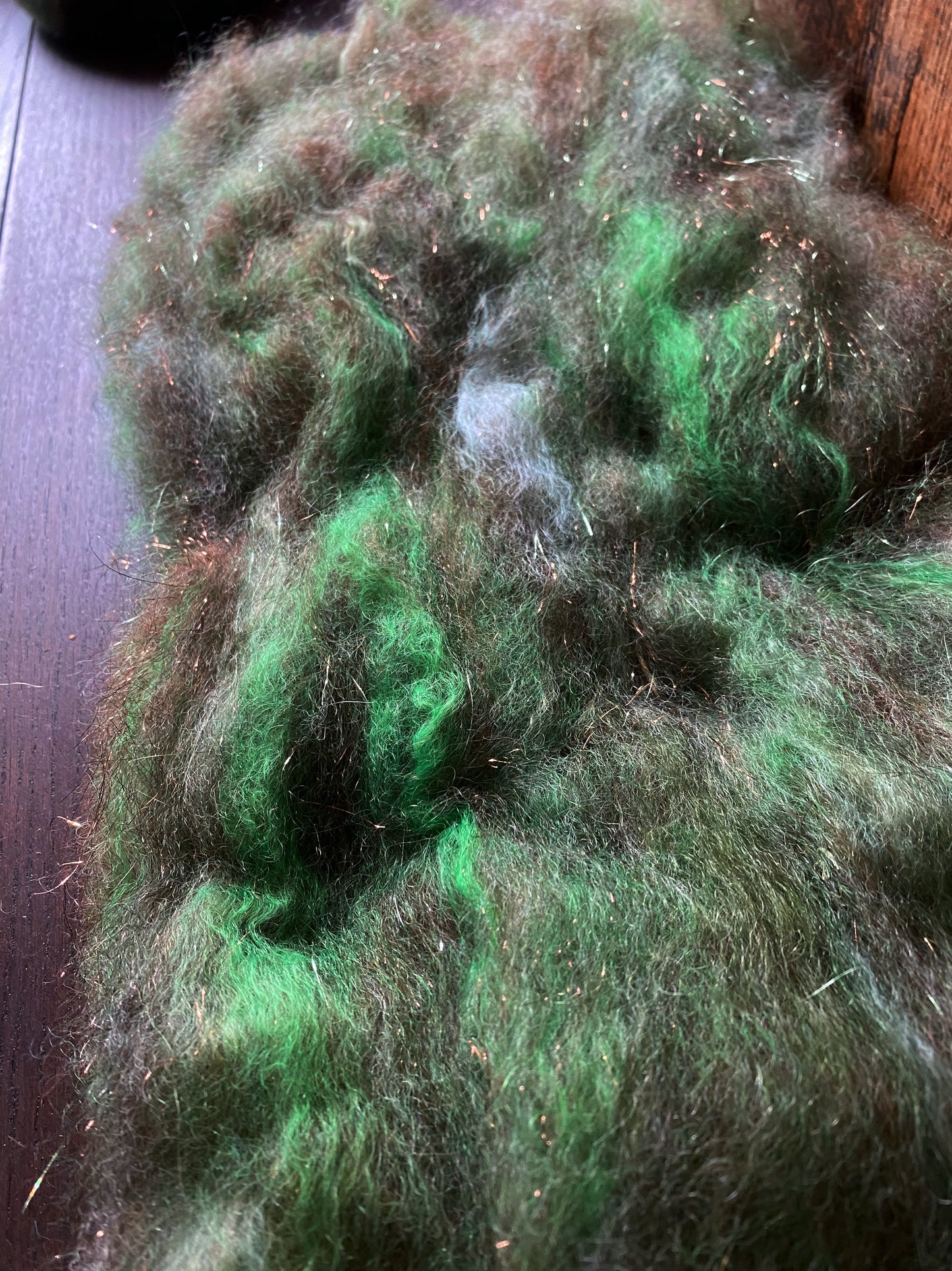 Mohair, Alpaca, and Shetland Art Batt for Spinning or Felting ~ Baby Grass