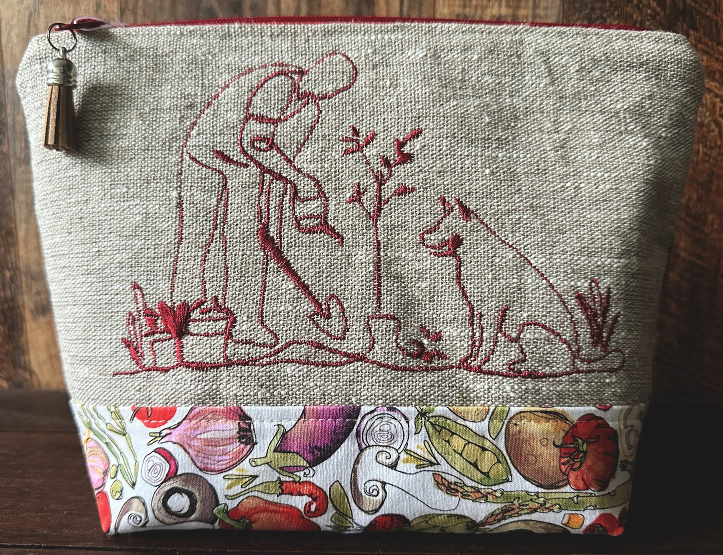 Gardening with My Dog Medium Project or Cosmetic Zipper Bag