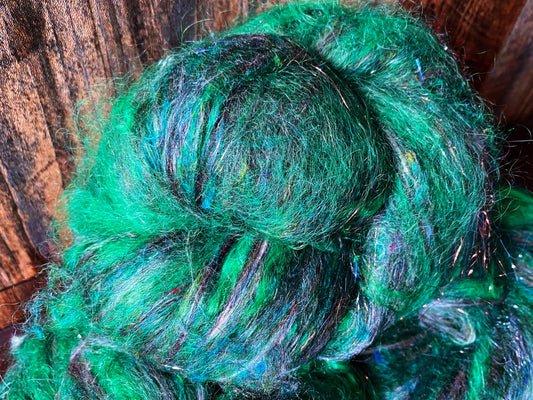 Mohair, Merino, and Mint Art Batt for Spinning or Felting ~ Ribbon Snake
