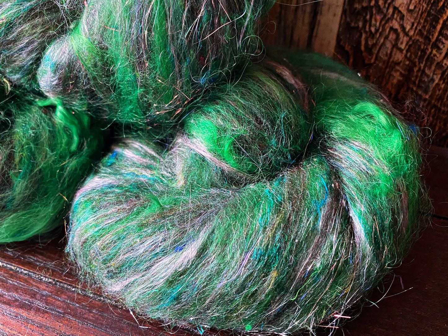 Mohair, Merino, and Mint Art Batt for Spinning or Felting ~ Ribbon Snake