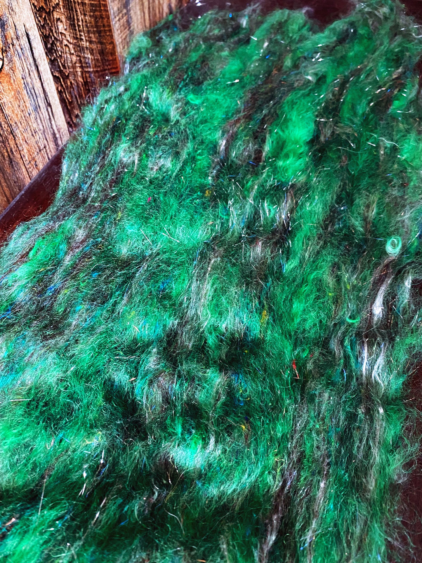 Mohair, Merino, and Mint Art Batt for Spinning or Felting ~ Ribbon Snake