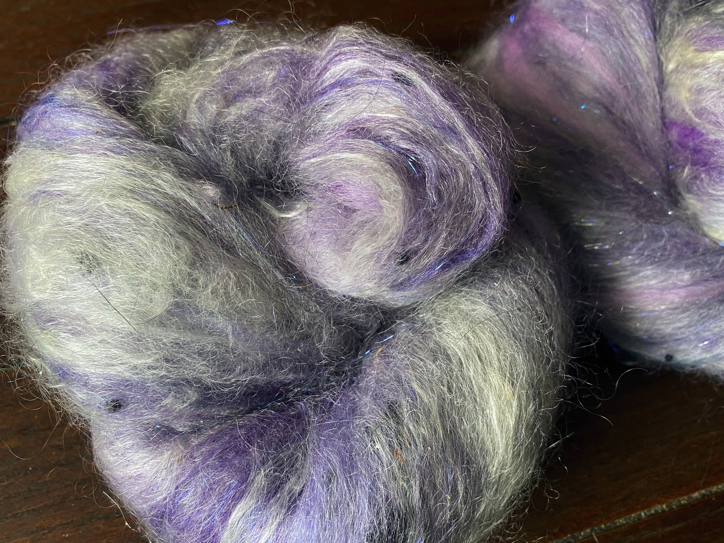 Mohair, Merino Wool, and Alpaca Art Batt for Spinning or Felting ~ Lilac Blossom