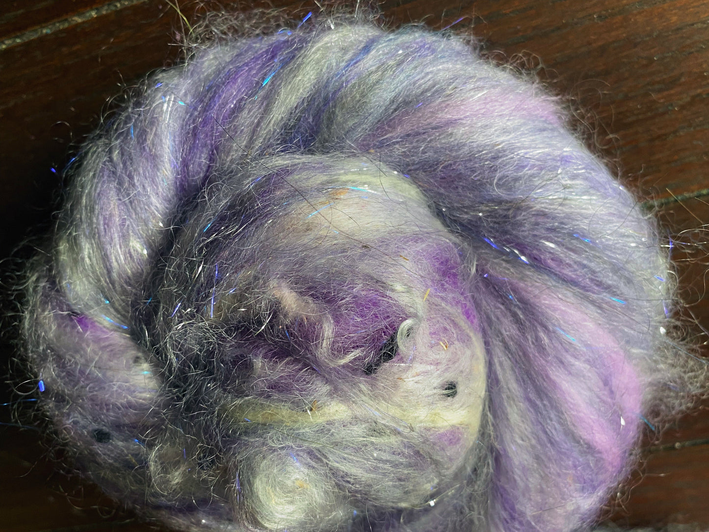 Mohair, Merino Wool, and Alpaca Art Batt for Spinning or Felting ~ Lilac Blossom