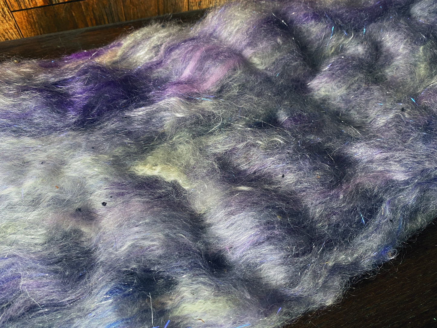 Mohair, Merino Wool, and Alpaca Art Batt for Spinning or Felting ~ Lilac Blossom