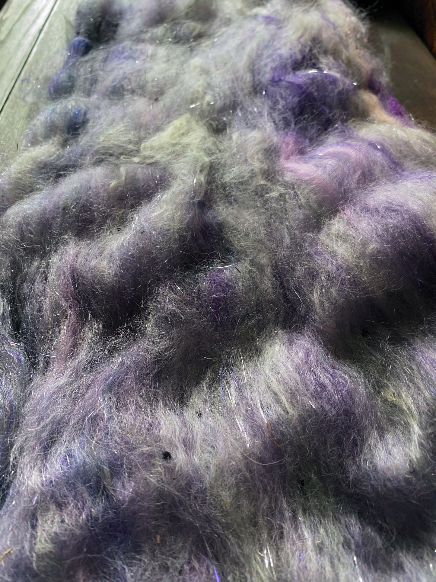 Mohair, Merino Wool, and Alpaca Art Batt for Spinning or Felting ~ Lilac Blossom
