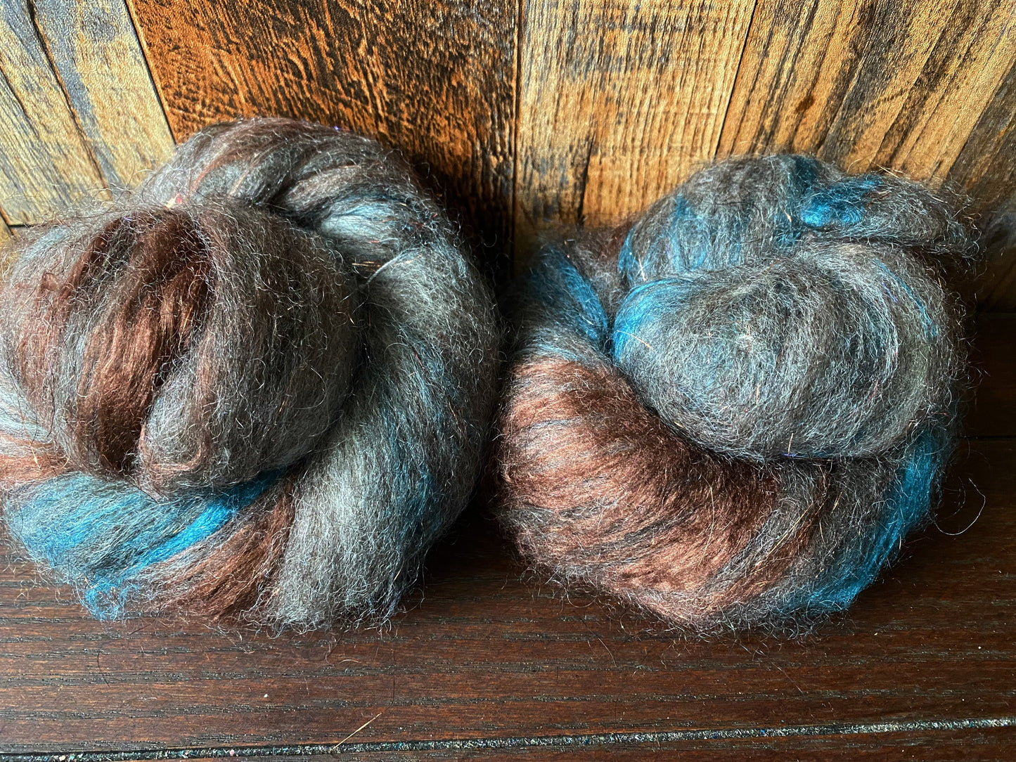 Mohair, BFL Wool, and Bamboo Art Batt for Spinning or Felting ~ Green Winged Teal