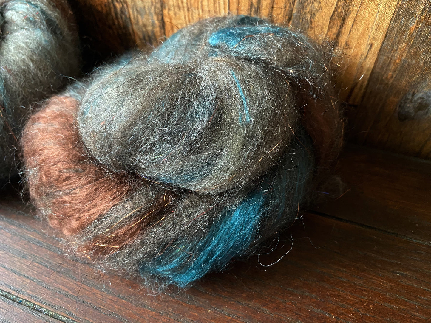Mohair, BFL Wool, and Bamboo Art Batt for Spinning or Felting ~ Green Winged Teal