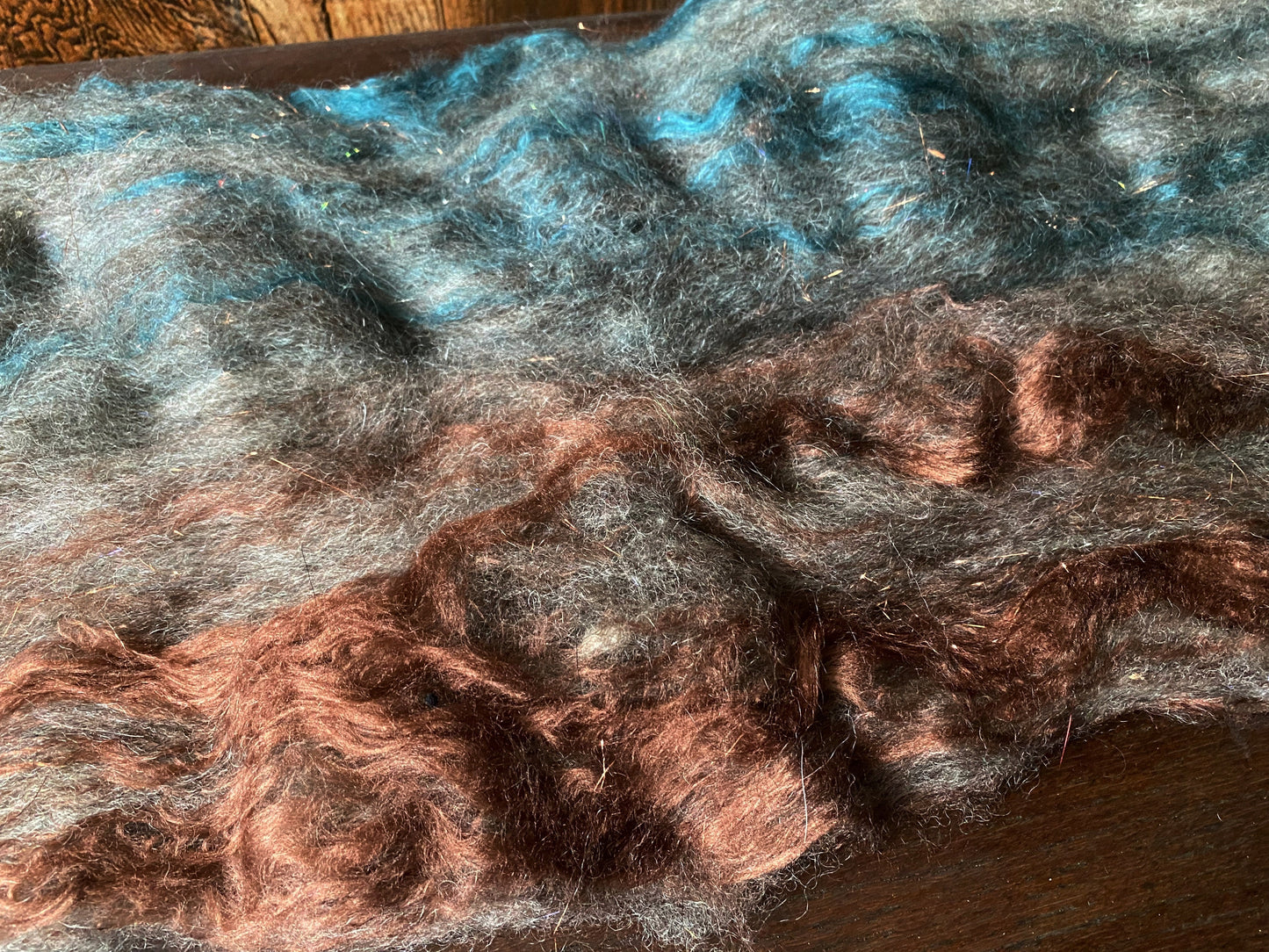 Mohair, BFL Wool, and Bamboo Art Batt for Spinning or Felting ~ Green Winged Teal