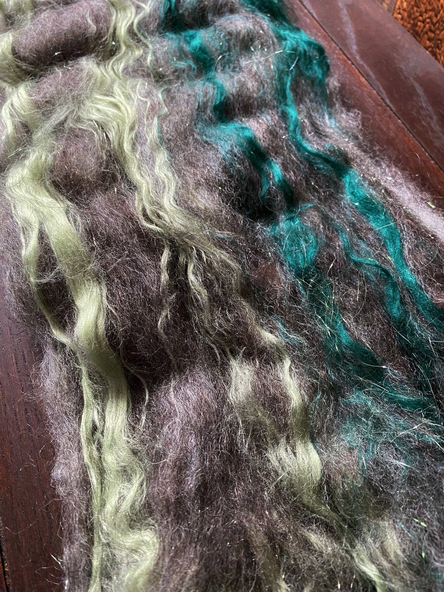 Mohair, BFL Wool, and Bamboo Art Batt for Spinning or Felting ~ Wood Duck