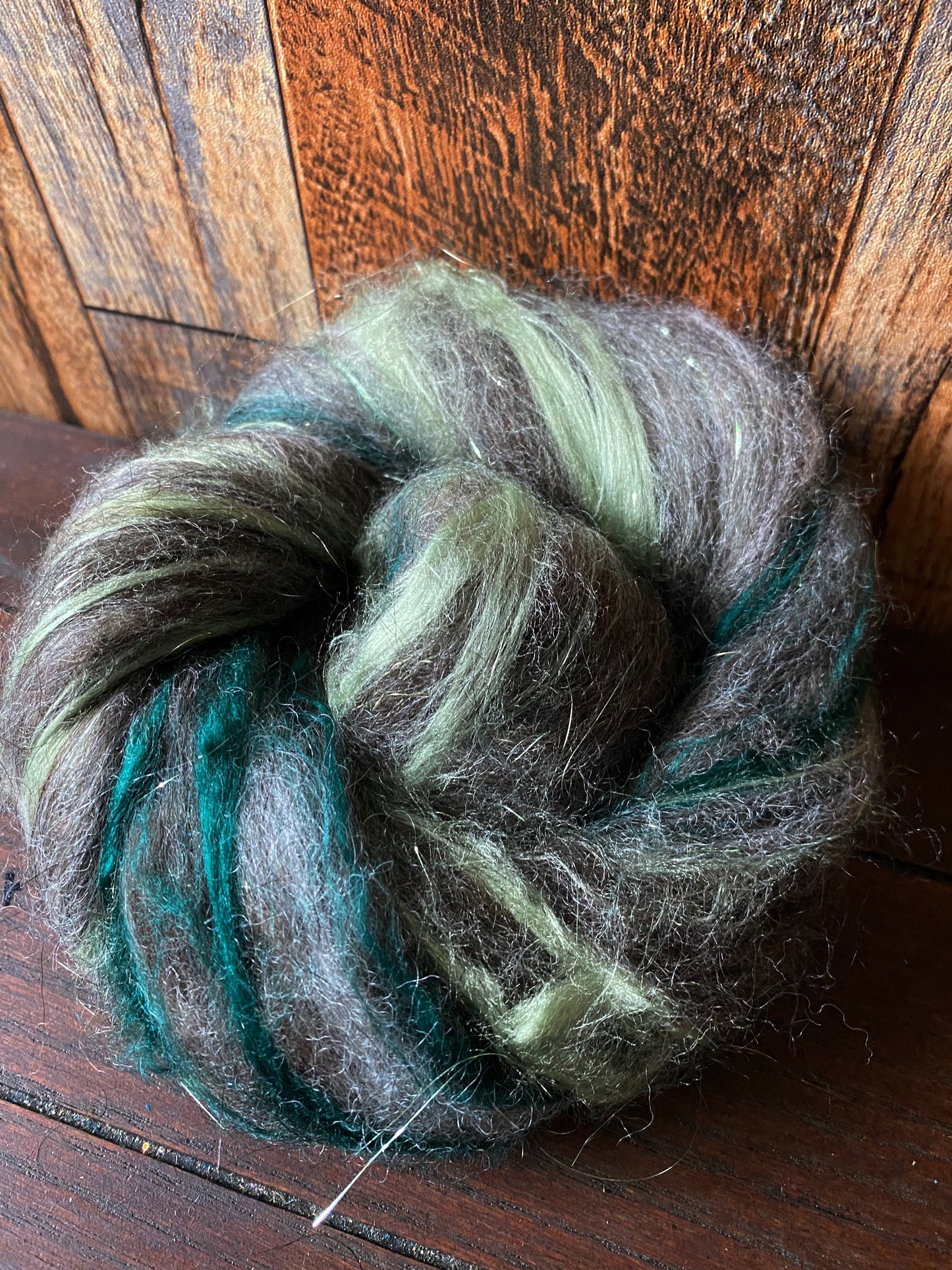 Mohair, BFL Wool, and Bamboo Art Batt for Spinning or Felting ~ Wood Duck