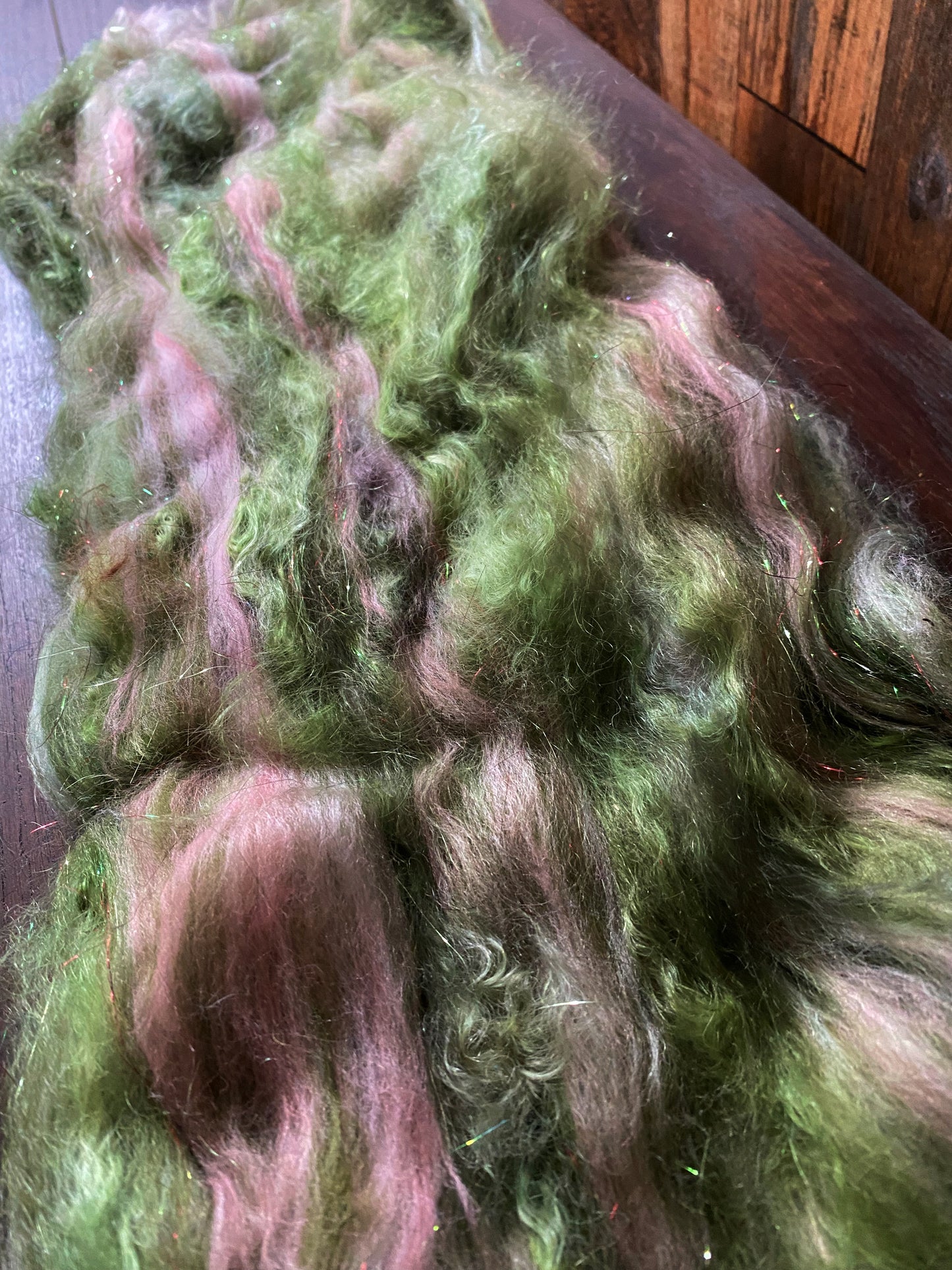 Mohair, Merino Wool, and Angelina Art Batt for Spinning or Felting ~ Dogwood Blossom