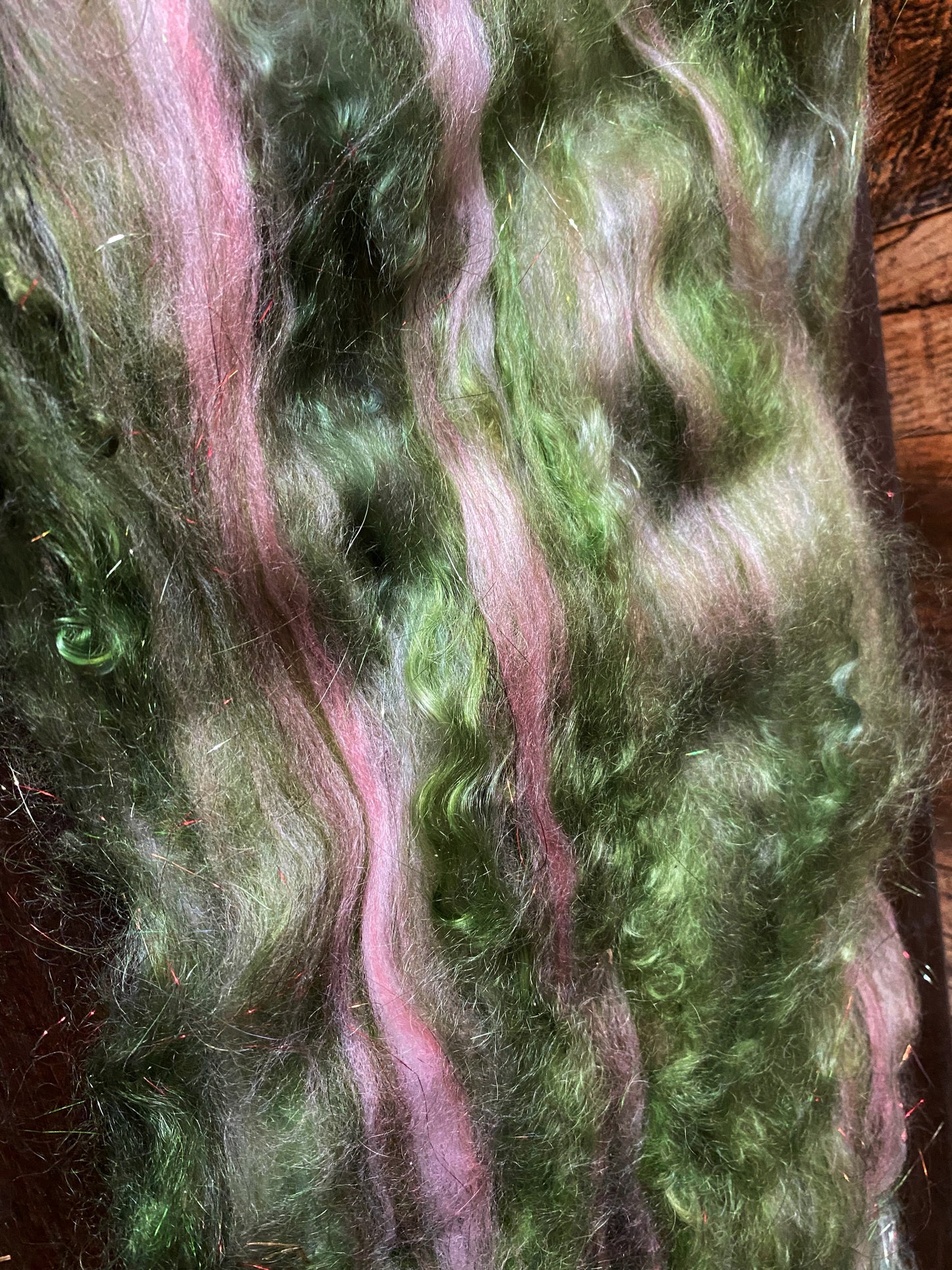 Mohair, Merino Wool, and Angelina Art Batt for Spinning or Felting ~ Dogwood Blossom