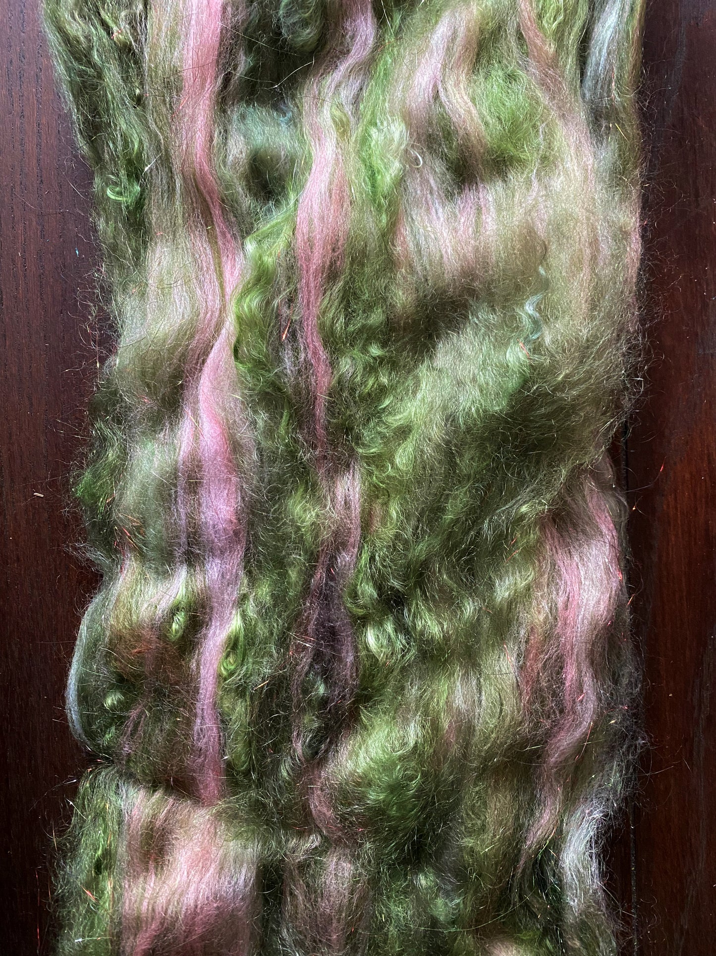 Mohair, Merino Wool, and Angelina Art Batt for Spinning or Felting ~ Dogwood Blossom