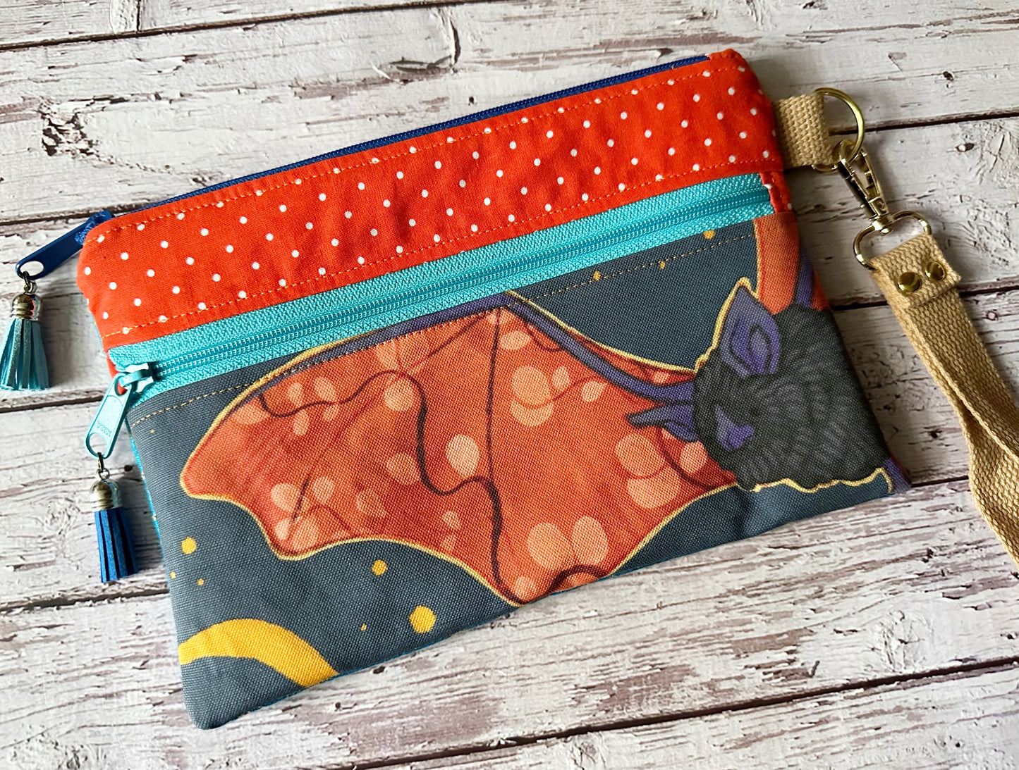 Beautiful Bat Double Zipper Pouch