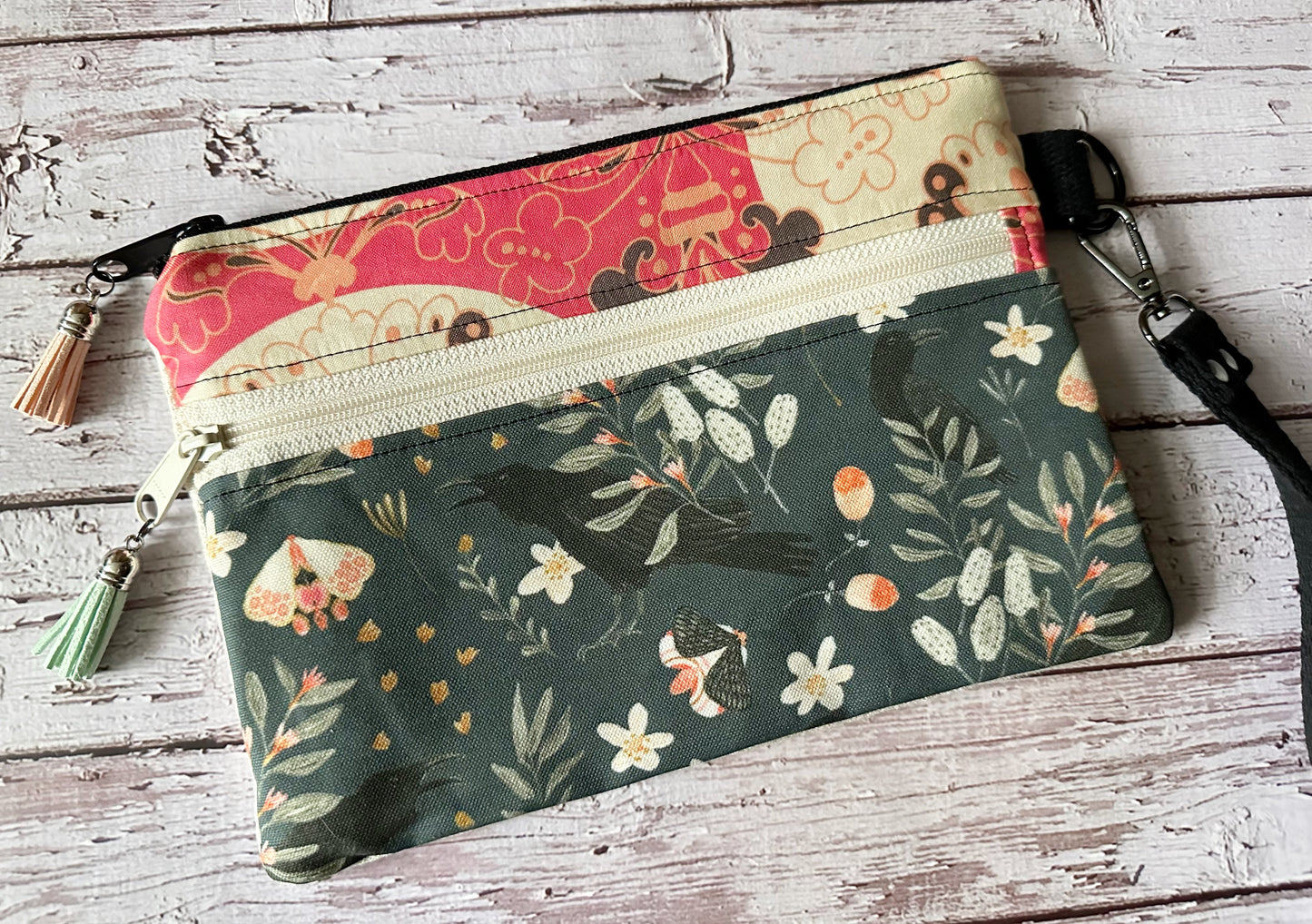 Classy Crows Double Zipper Pouch
