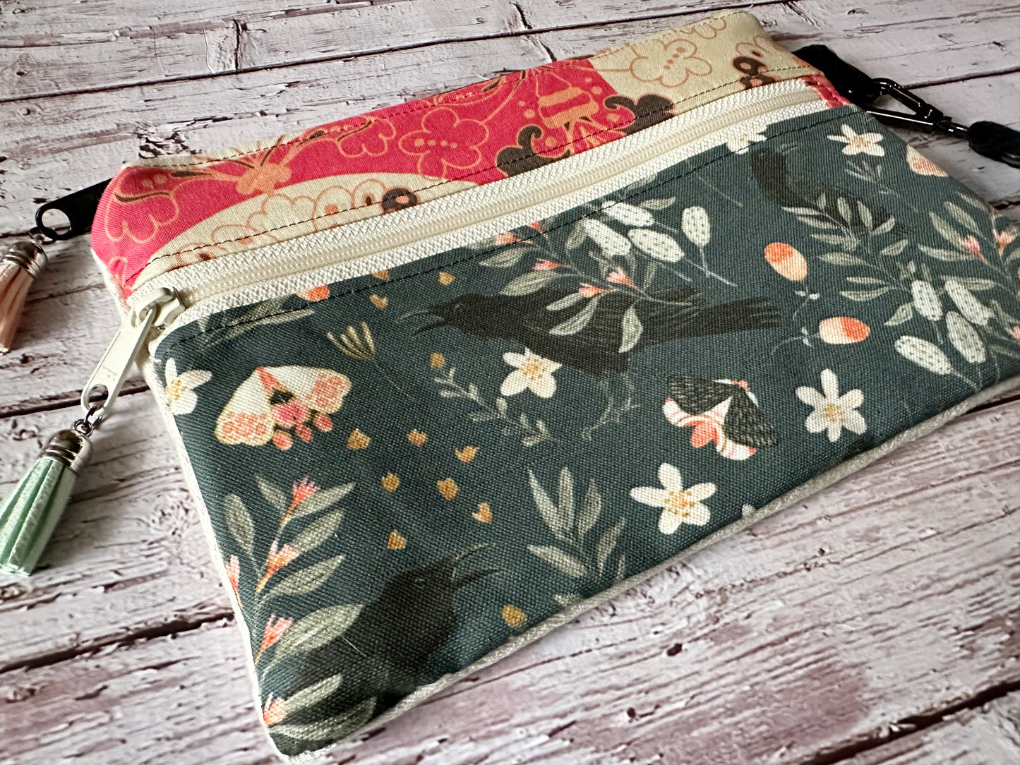 Classy Crows Double Zipper Pouch