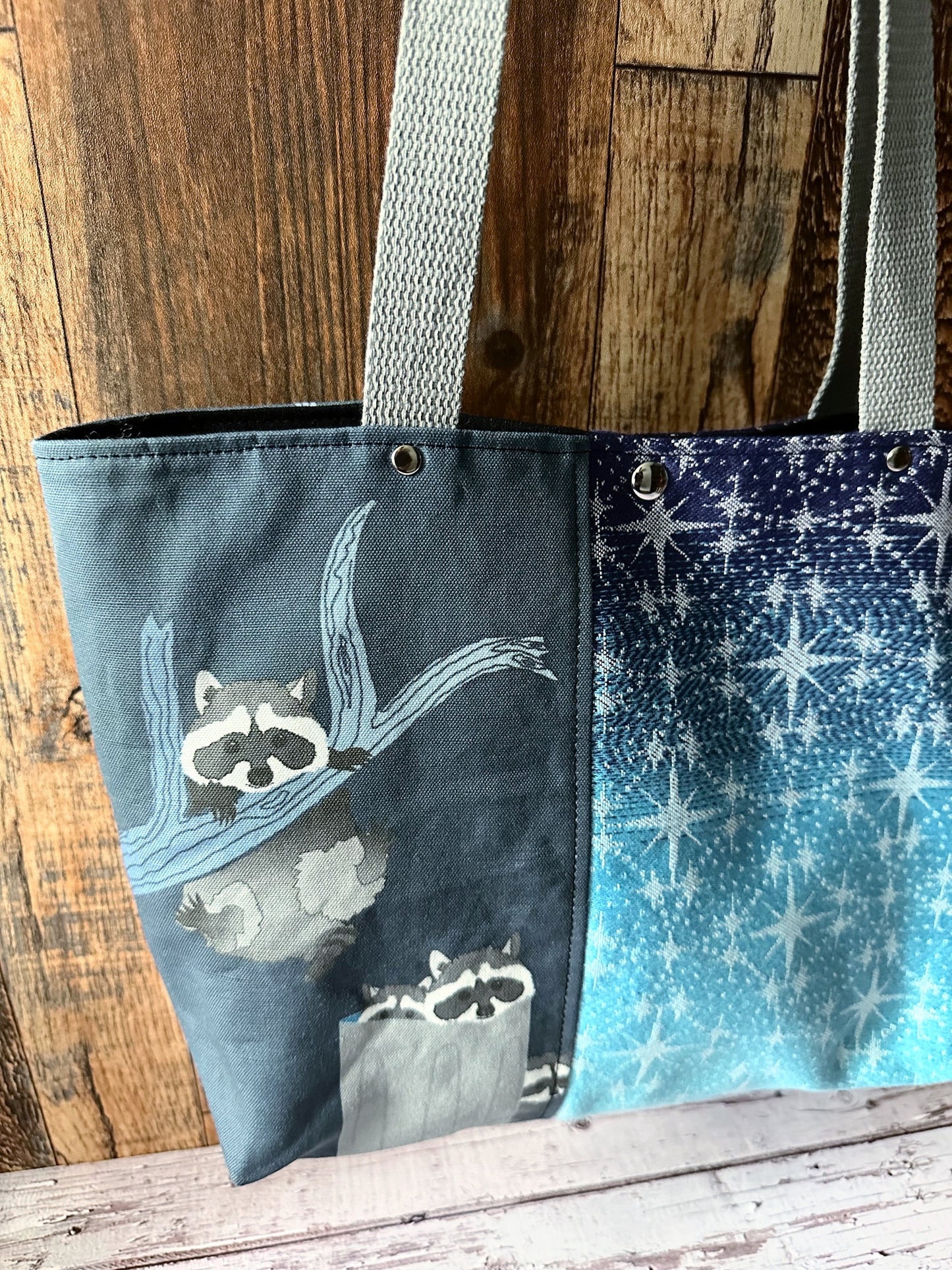 Raccoon Raid Tote Bag with Zipper Pocket Divider
