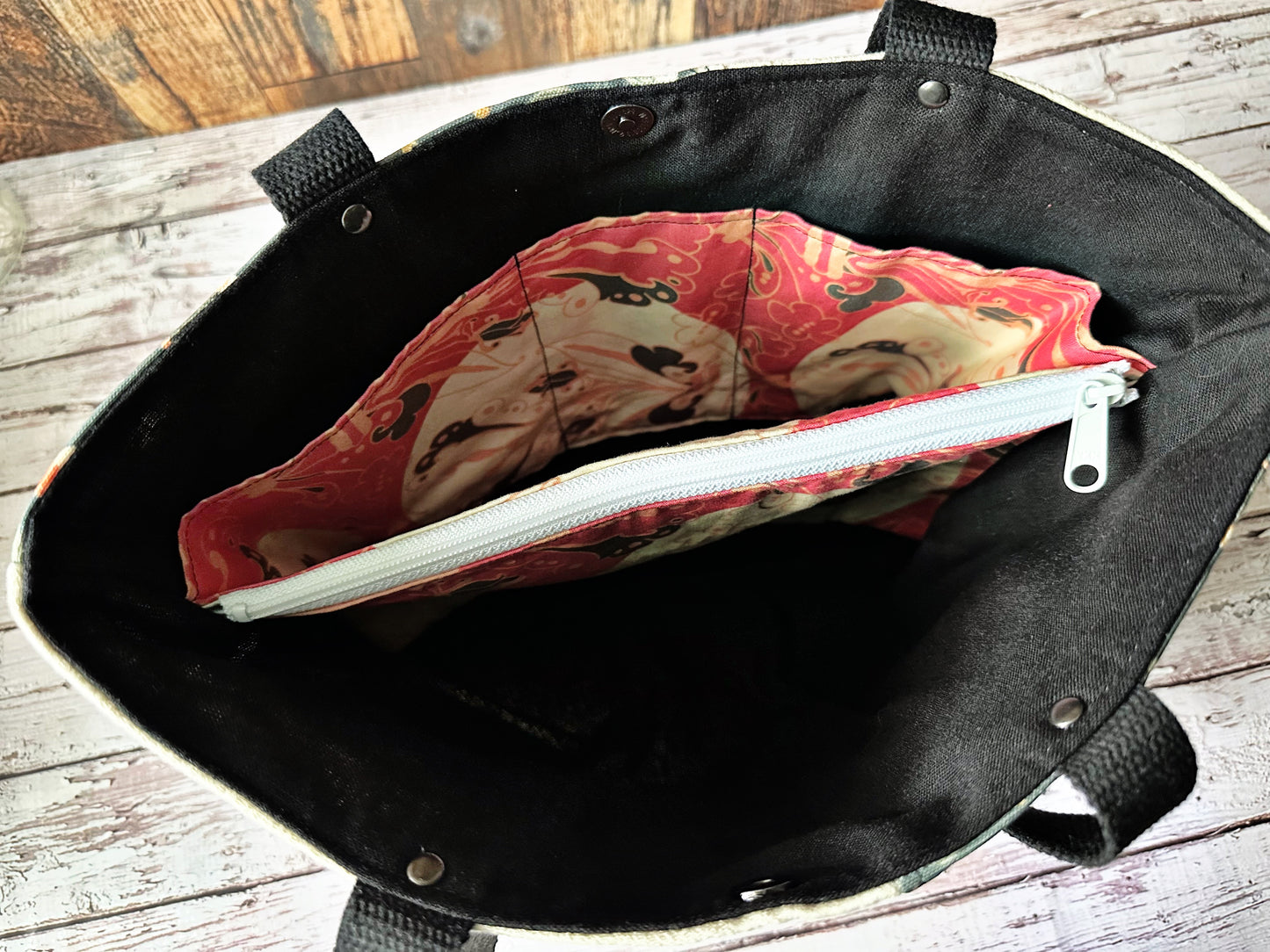 Classy Crows Tote Bag with Zipper Pocket Divider