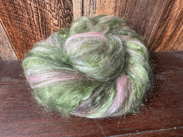 Mohair, Merino Wool, and Angelina Art Batt for Spinning or Felting ~ Dogwood Blossom