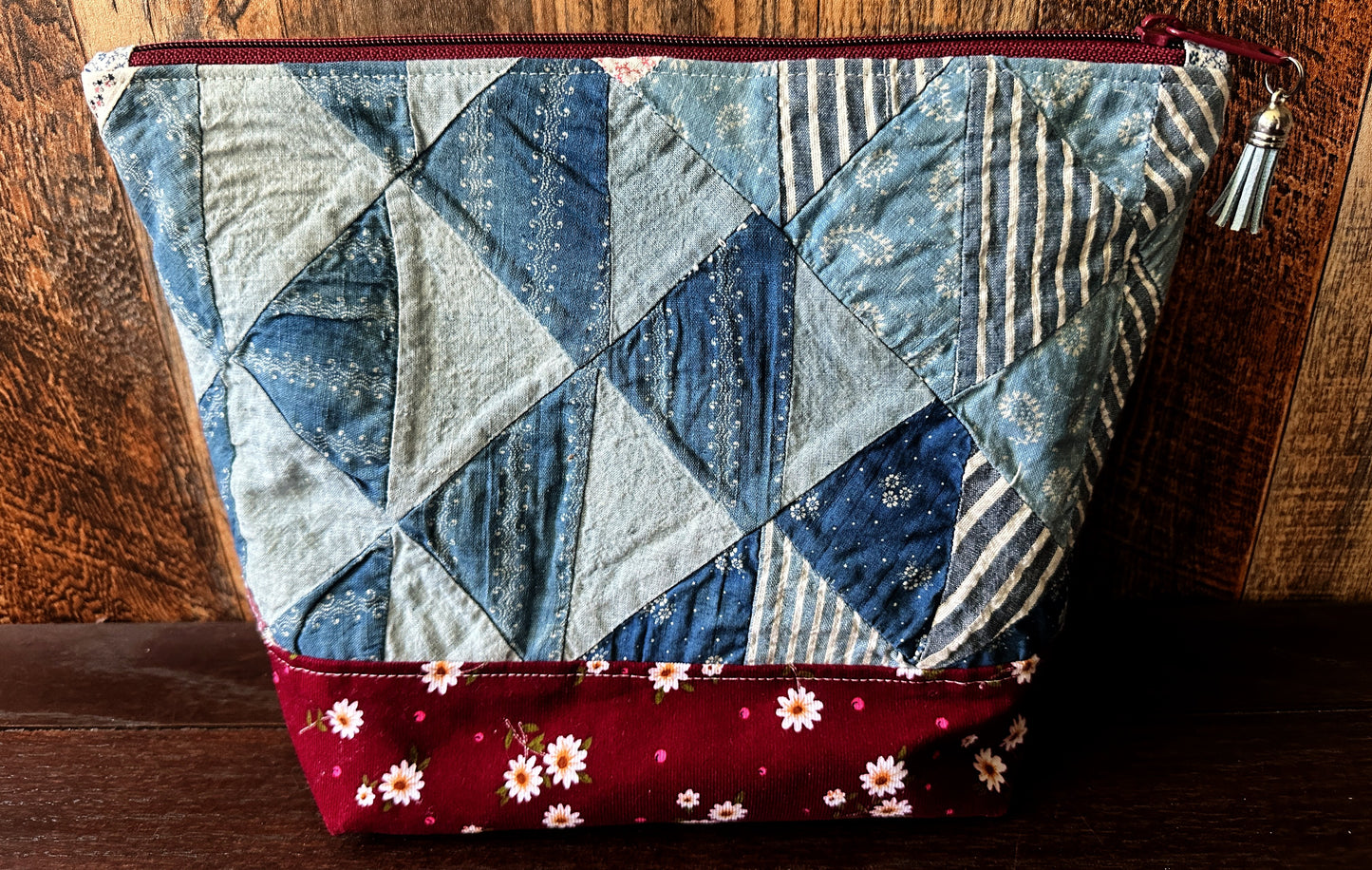 Repurposed Heritage Quilt Medium Project or Cosmetic Zipper Bag