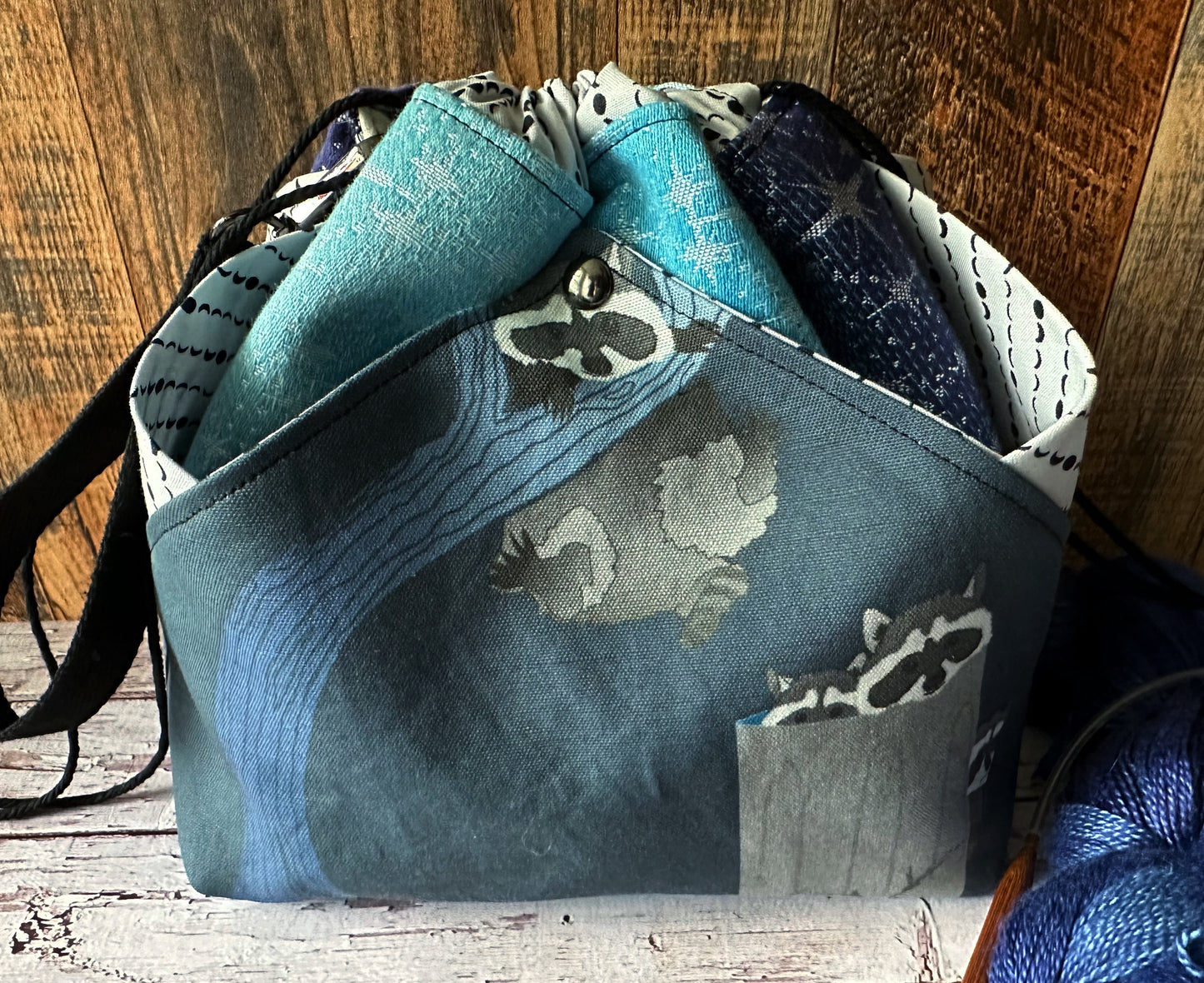 Raccoon Raid Plenty O' Pockets Large Drawstring Pouch