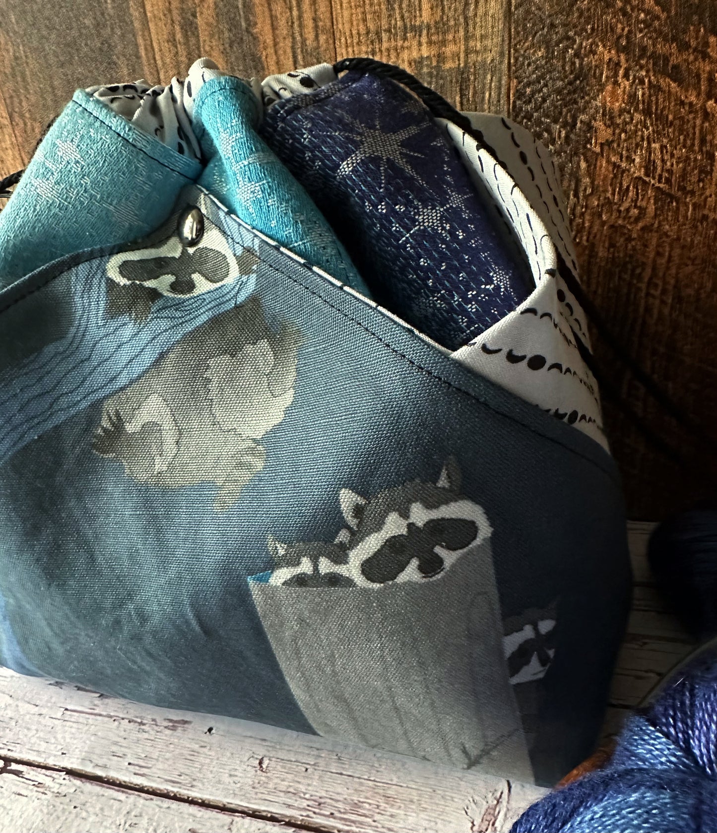 Raccoon Raid Plenty O' Pockets Large Drawstring Pouch