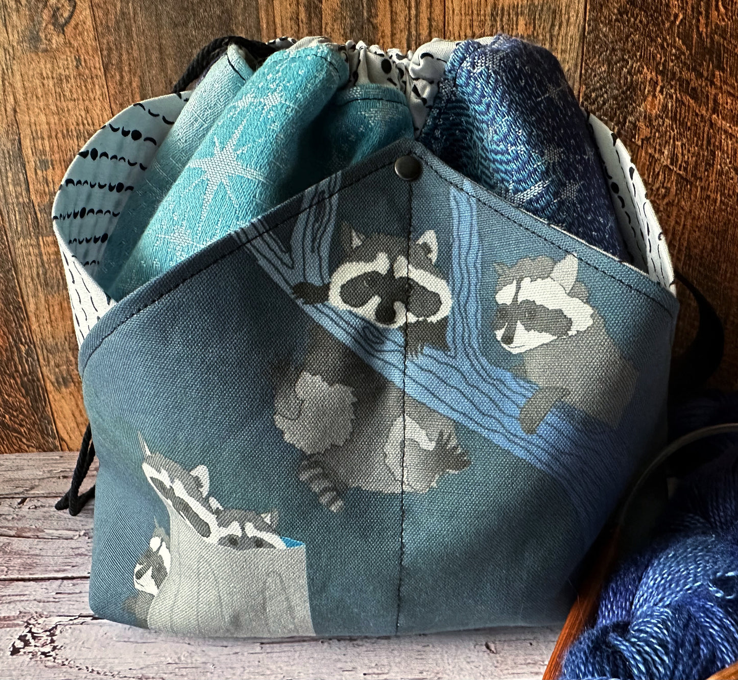 Raccoon Raid Plenty O' Pockets Large Drawstring Pouch