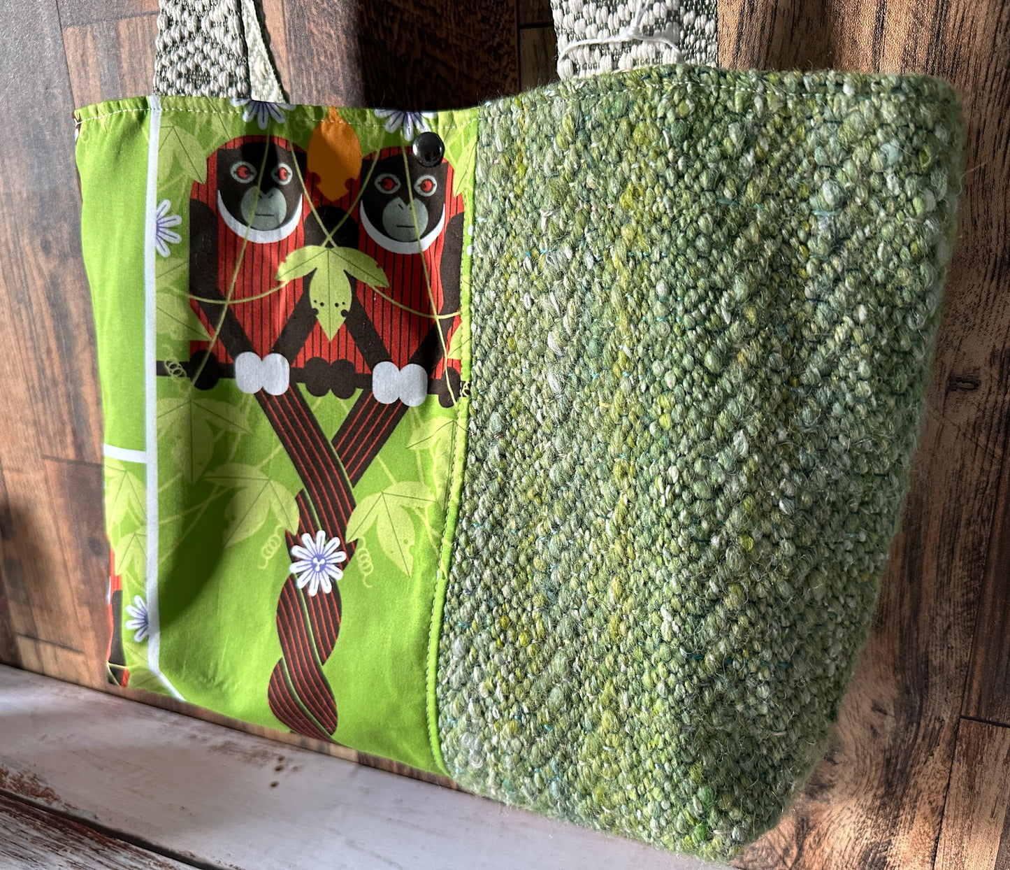 Monkeys and Handwoven Wool Med Everyday Tote