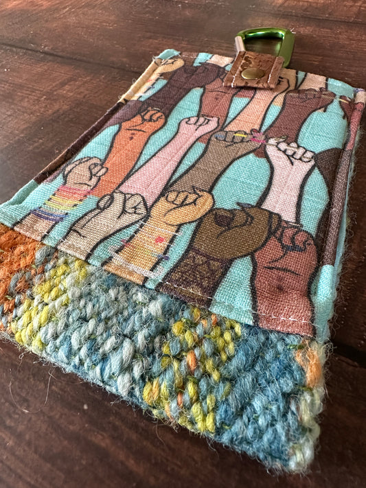 Resist and Handwoven Wool Phone Pouch with Internal Card Pocket